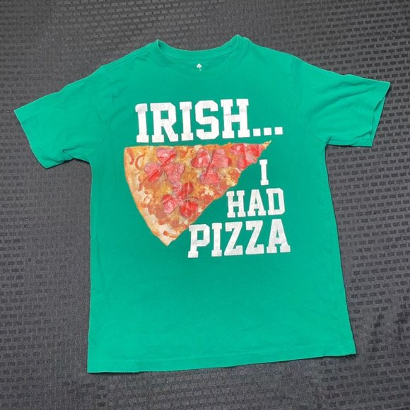 Kids T-Shirt "Irish...I Had Pizza" Green Size L EUC - Picture 1 of 4